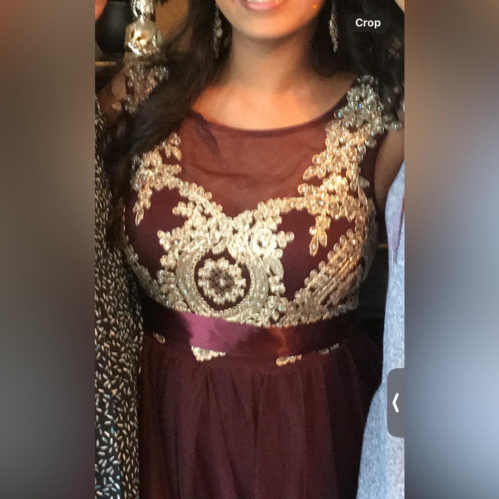Elegant Burgundy and Gold Lace Dress